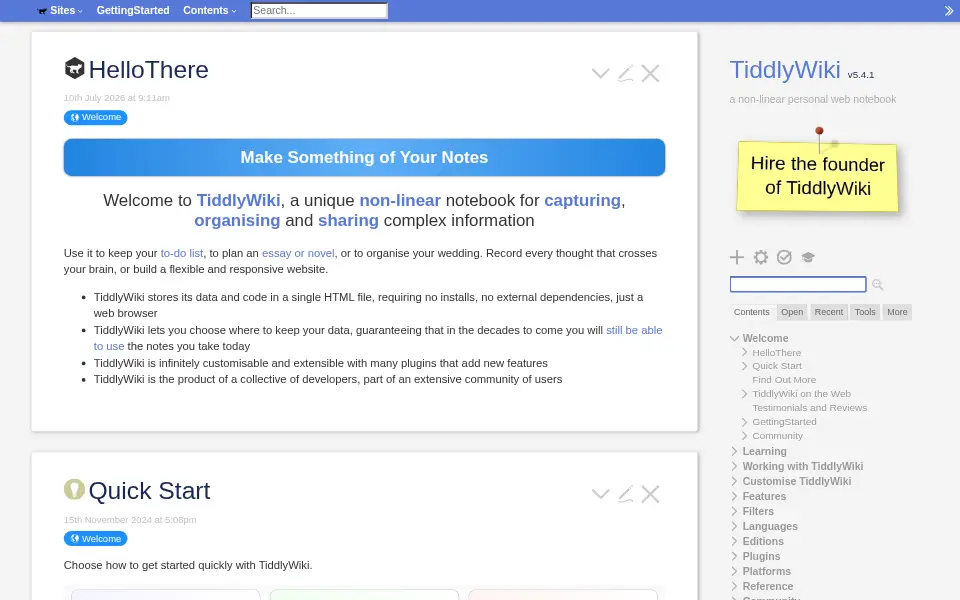 Vista previa de TiddlyWiki