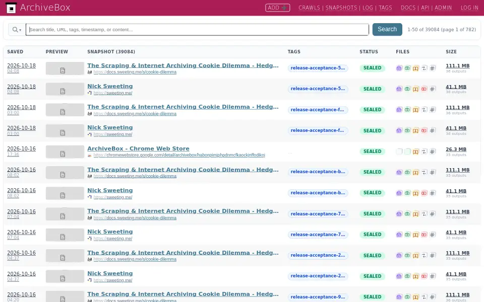 Vista previa de ArchiveBox