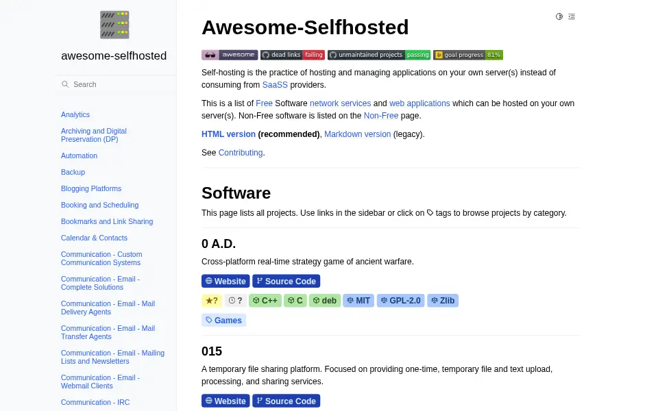 Vista previa de awesome-selfhosted