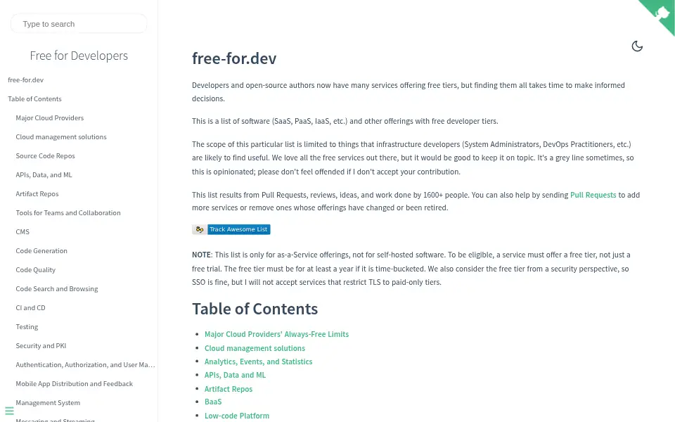 Vista previa de free-for-dev