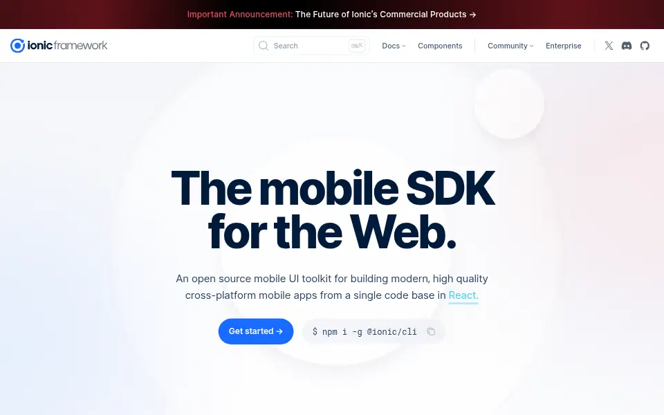 Vista previa de Ionic Framework