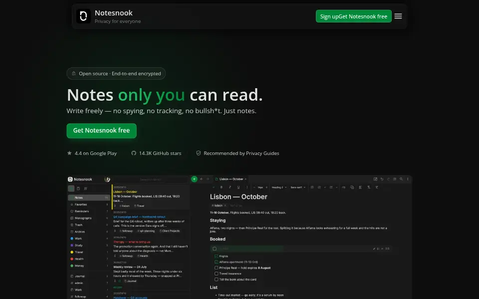 Vista previa de Notesnook